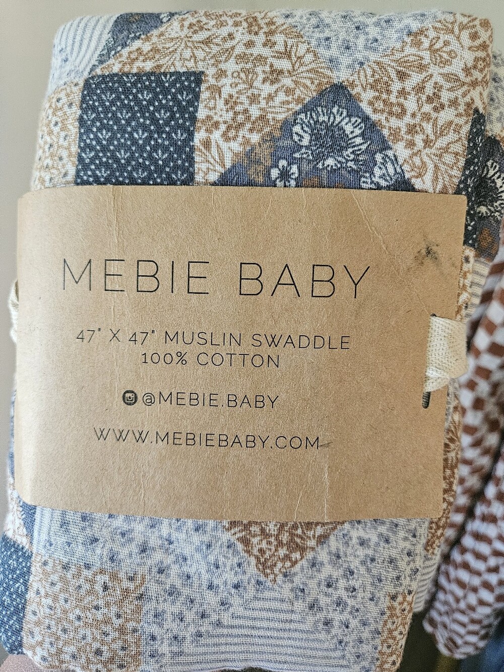 Mebie Baby Blue and Brown Muslin Swaddle - 47" x 47"